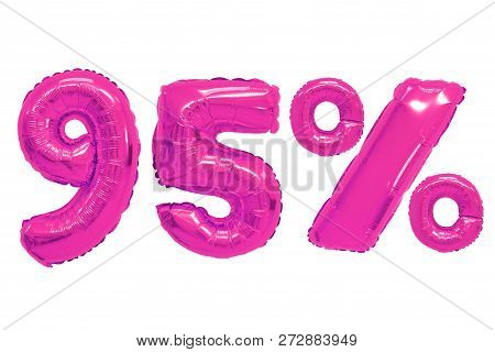 Ninety Five Percent From Pink Color Balloons On Isolated Background. Discounts And Sales
