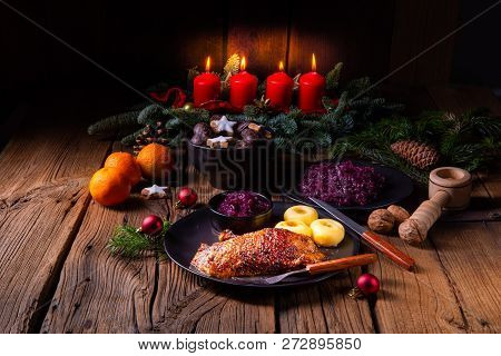 Classic And Crispy Roasted Duck With Cabbage And Dumplings