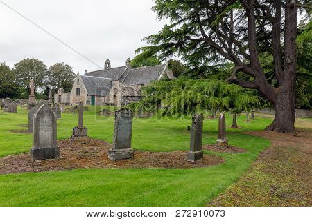 Abercorn, Scotland - May 23, 2018: Abercorn Church With Old Graveyard And Tombstones Near Edinburgh 
