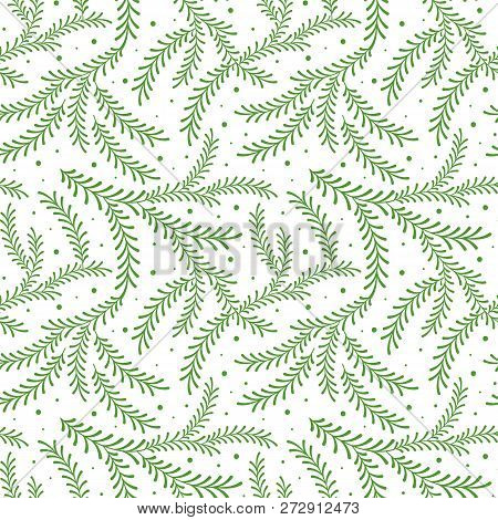 Vector Seamless Pattern With Christmas Tree Branches On White Background. Perfect For Wrapping Paper