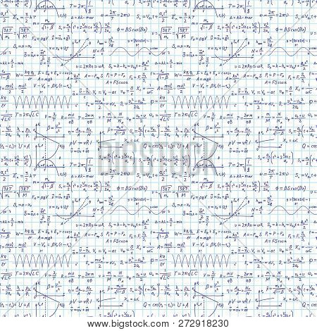 Hand-drawn Complicated Scientific Formulas And Calculations On Sheet With Square Cyan Grid On White 