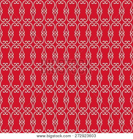 Elegant Geometric White Ornamental Design On Bright Red Background. Great For Home Decor, Linens, Bl