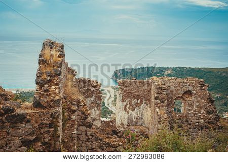View From The Inside Of Himara Castle, Old Town, Albania. Ionian Sea With Its Beaches