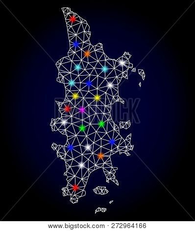 Glossy Polygonal Mesh Map Of Phuket With Glare Effect. Vector Carcass Map Of Phuket With Glowing Mul