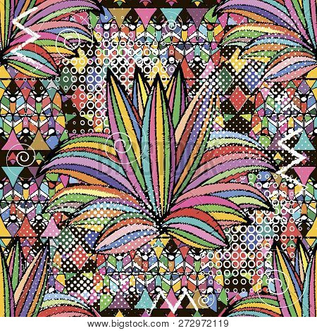 Abstract Geometric Colorful Vector Seamless Pattern. Floral Orna