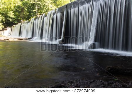 A Waterfall Over A Dam.  Old Stone Fort State Archaeological Park, Manchester, Tn, Usa.