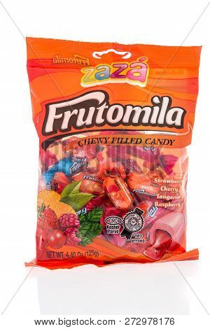Winneconne, Wi - 25 November 2018: A Package Of Zaza Frutomila Candy From Brazil On An Isolated Back