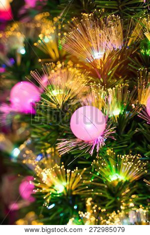 Christmas fiber optic decorated Tree with dectoration,holiday concept.