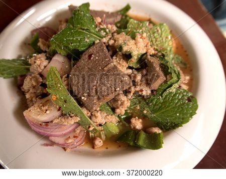 Larb Or Spicy Pork Salad.traditional Thai Food