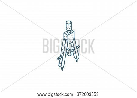 Precision, Compass Isometric Icon. 3d Line Art Technical Drawing. Editable Stroke Vector