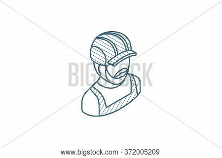 Avatar Builder Iin Hemlet Isometric Icon. 3d Line Art Technical Drawing. Editable Stroke Vector