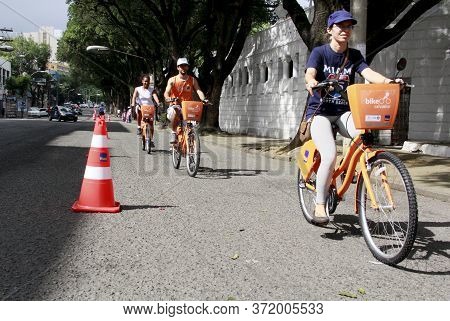 Salvador, Bahia / Brazil - September 22, 2013: People Are Seen During A Bicycle Ride On The Public S