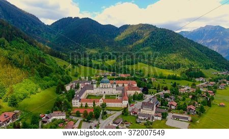 Ettal Abbey, Called Kloster Ettal, A Monastery In The Village Of Ettal, Bavaria, Germany - Aerial Ph