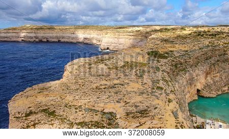 Flight Over Dwerja Bay At The Coast Of Gozo Malta - Aerial Photography