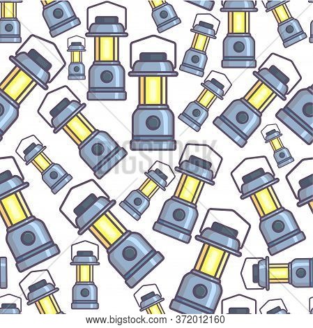 Kerosine Lantern Or Lamp, Vintage Light Seamless Pattern