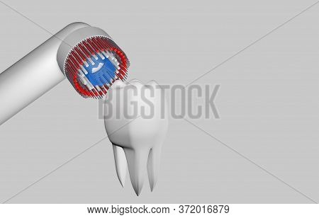 3d Illustration Of Electric Toothbrush With Model Tooth On A White Background With Copyspace Concept