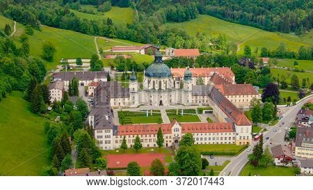 Ettal Abbey, Called Kloster Ettal, A Monastery In The Village Of Ettal, Bavaria, Germany - Aerial Ph