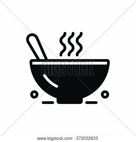 Black Solid Icon For Chowder Bowl Food Meal Hot Spoon Dish