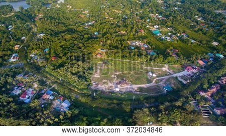 Aerial View Of Beautiful Green Scenery Landscape Village Of Layang Layangan In Federal Territory Of 