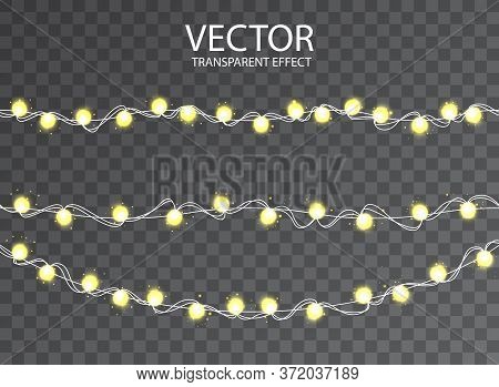 Christmas Light Isolated Realistic Design Elements. Glowing Lights For Xmas Holiday Greeting Card De