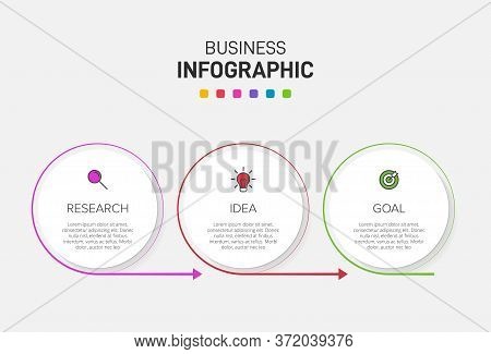 Concept Of Arrow Business Model With 3 Successive Steps. Three Colorful Design Elements. Timeline De