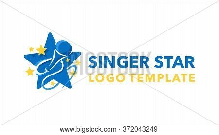 Singer Karaoke Tar Logo Template - Microphone Silhouette Inside Red Star - Emblem For For Leading, S