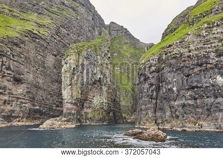 Vestmanna Stunning Bird Cliffs And Atlantic Ocean, The Elephant. Faroe Islands.
