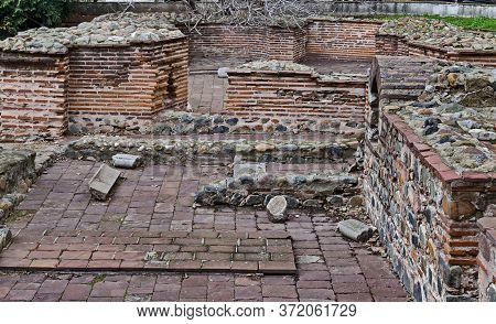 Sofia, Bulgaria - November 28, 2019: View Of Some Of The Preserved Ruins Of The Late Antique Public 