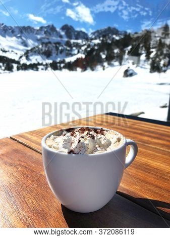 A Cup Of Coffee In Mountains. Ski Resort. Andorra.