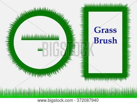 Set Of Flat Grass Frames And Borders. Abstract Grass. Spring Fresh Kit. Pattern And Art Brushes. Hor
