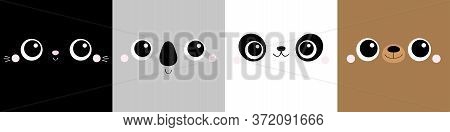 Bear Cat Koala Panda Square Face Head Icon Set Line. Cartoon Funny Character. Cute Kawaii Animal Por