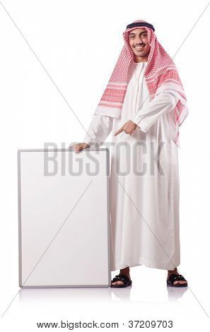 Arab muž s prázdné desky na bílém pozadí