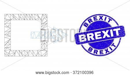 Web Mesh Log Out Icon And Brexit Stamp. Blue Vector Round Grunge Seal Stamp With Brexit Title. Abstr