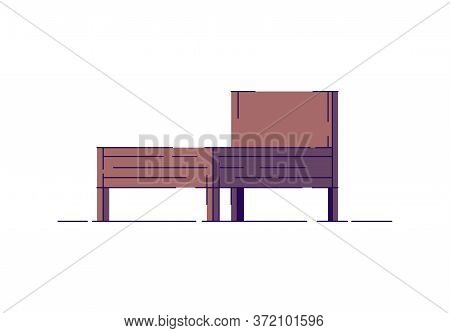 Double Wooden Bed Semi Flat Rgb Color Vector Illustration. Poor Rural Bedroom Item. Wood Rustic Bed 