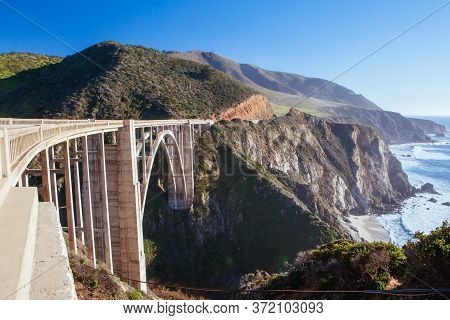 Bixby Bridge And Coastline At Big Sur Usa