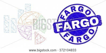 Web Carcass Statistics Charts Pictogram And Fargo Seal Stamp. Blue Vector Round Scratched Seal Stamp