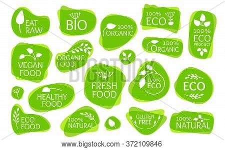 Overlapping Eco Label, Logo With Leaves. Overprint Emblem For Organic Natural Product. Bio, Gluten F