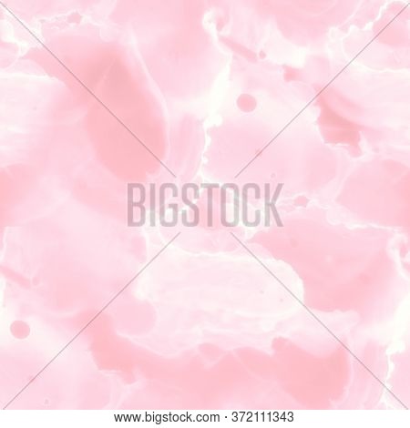 Seamless Alcohol Ink Pattern. Chinese Ink Painting. White, Pink Tie Dye Pattern. Nude Tones Foil Mar