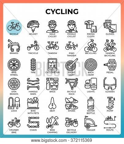 Cycling Concept Line Icons Set In Modern Style For Ui, Ux, Web, App, Brochure, Flyer And Presentatio