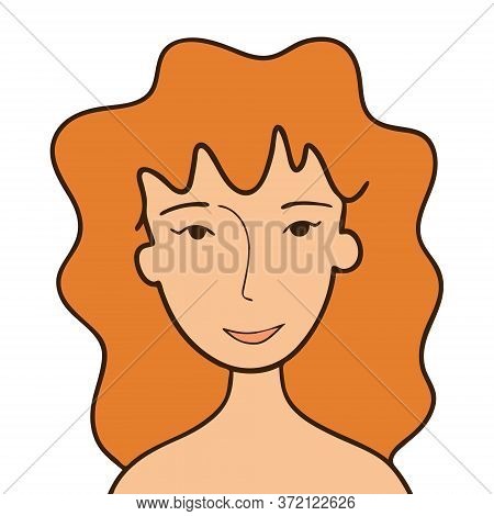 Avatar For Social Networks Girl With Red Hair Isolated On A White Background. Portrait Of A Red-hair