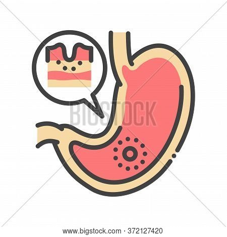 Stomach Disease Gastritis Line Color Icon. Gastric Inflammation. Human Organ Concept. Sign For Web P