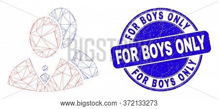 Web Carcass Managers Pictogram And For Boys Only Stamp. Blue Vector Round Grunge Stamp With For Boys