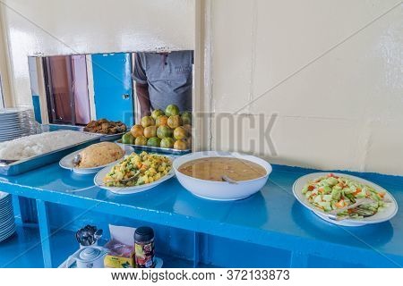 Pasur, Bangladesh - November 13, 2016: Buffet Lunch Aboard M. V. Dinghy Ship Of The Bengal Tours Ltd