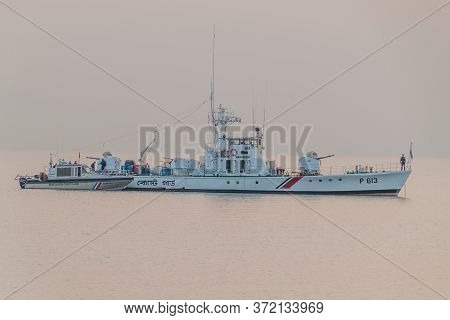 Pasur, Bangladesh - November 13, 2016: Bangladesh Coast Guard Ships On Pasur River, Bangladesh