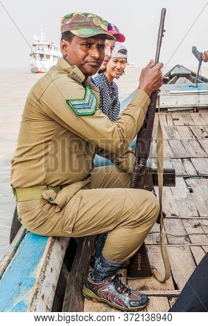 Pasur, Bangladesh - November 14, 2016: Member Of Security Personnel Of Sundarbans Forest Department 