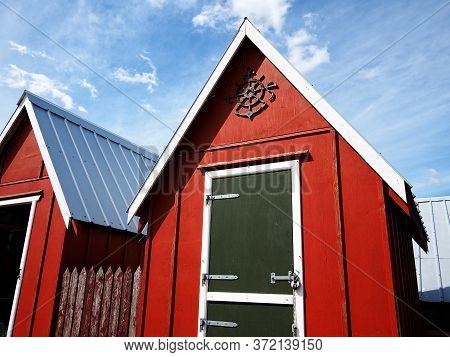 Beautiful Red Fishing Huts On The Coast Faaborg Denmark