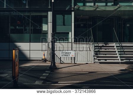London, Uk - June 13, 2020: Street Name Sign On Fitzroy Street In Fitzrovia, An Area Of Central Lond