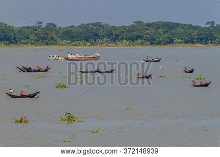 Katcha River, Bangladesh - November 19, 2016: Various Boats On Katcha Kacha River, Bangladesh