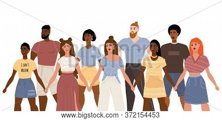 Stop Racism. Black Lives Matter, We Are Equal. No Racism Concept. Flat Style. Protesting People. Dif