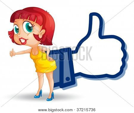 illustrazione di una ragazza con il pollice su sfondo bianco
